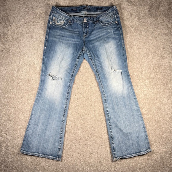 Vigoss The Dublin Flare Jeans Plus Womens 22x34 Medium Wash Distressed - Picture 1 of 14